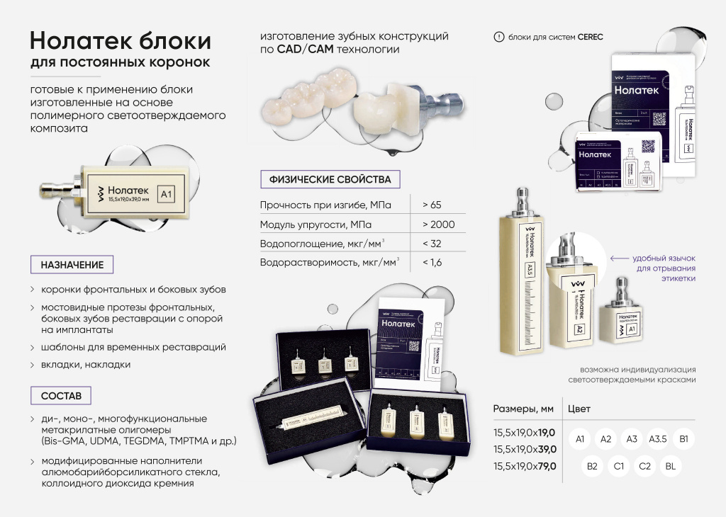 Картинка Нолатек материал полимерный для постоянных коронок BL 15,5мм x 19мм x 79мм 00-00092081 0 из 2 