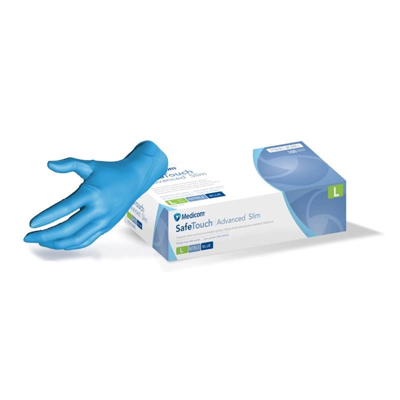 Перчатки нитрил S 50пар Safetouch Slim Blue Nitrile PF Medicom нестер неопудр текстур на пальцах голубые